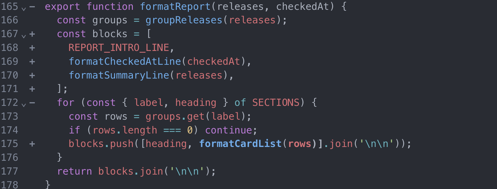 The native code editor shows the opening line, timestamp and package groups in the report.